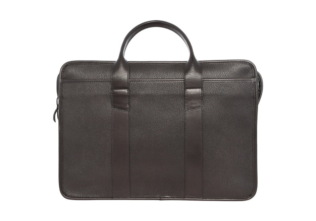 Bound Edge Zip-Top Briefcase - Black/Black - Goatskin/Tumbled - Silver Hardware