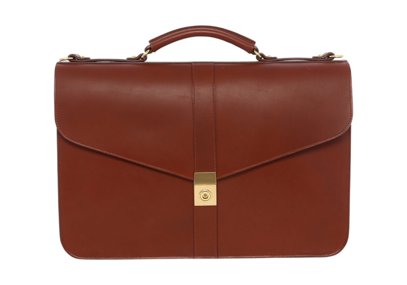 Lock Briefcase Chestnut Loden Belting Leather Suede Interior