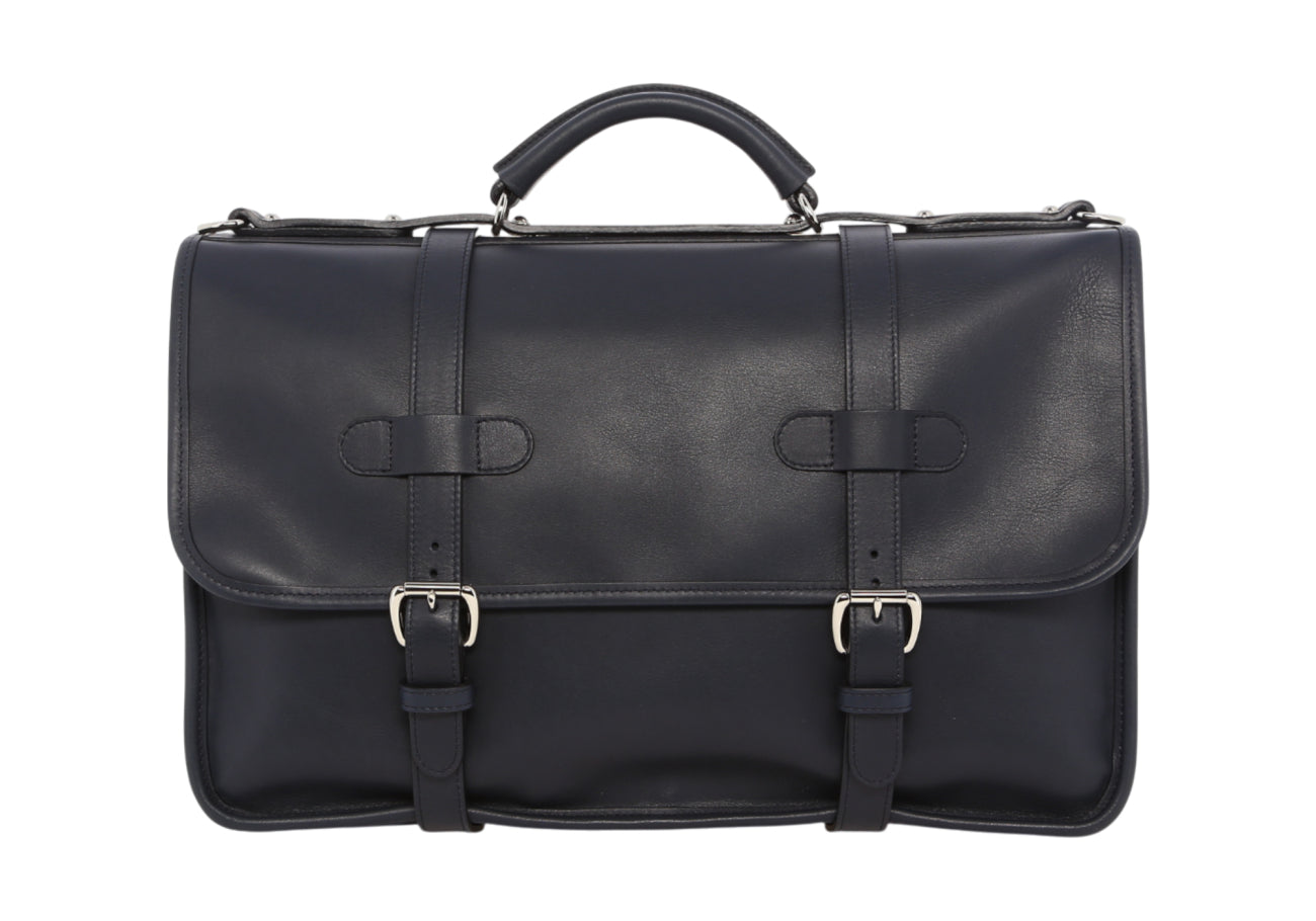 Bound Edge English Briefcase Tumbled Leather Silver Hardware Sunbrella Lined