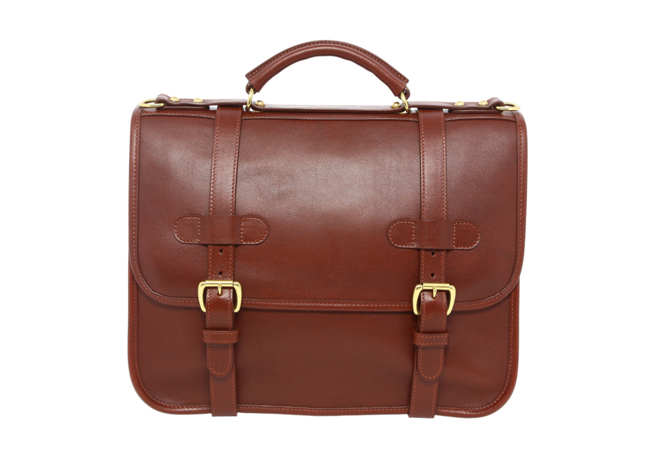 English Satchel Chestnut Olive Tumbled Leather Leather Lined