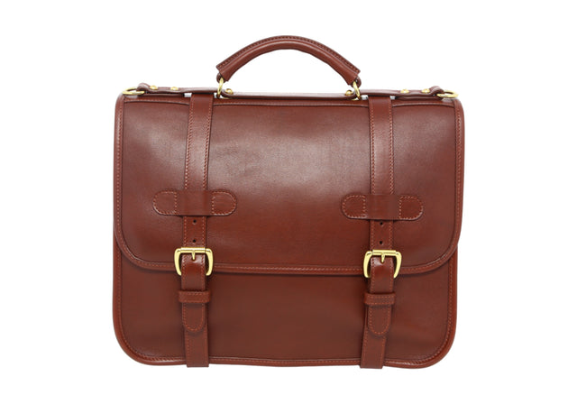 English Satchel - Chestnut/Olive- Tumbled Leather - Leather Lined
