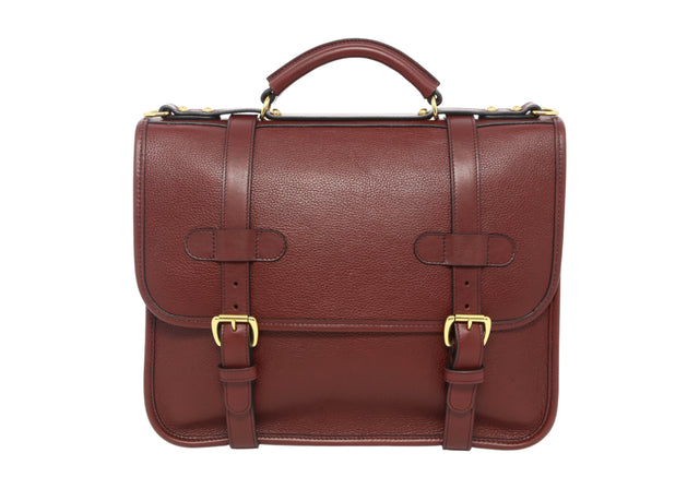 English Satchel - Cabernet/Black- Pebbled Leather - Leather Lined