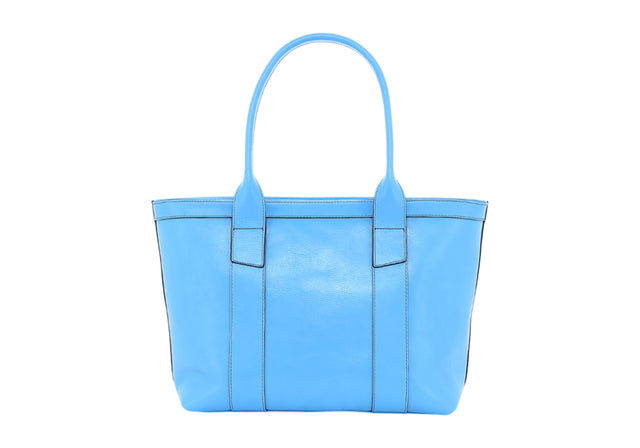 Small Working Tote - Air Blue -Tumbled Leather - Zipper Closure - Red Logo Sunbrella