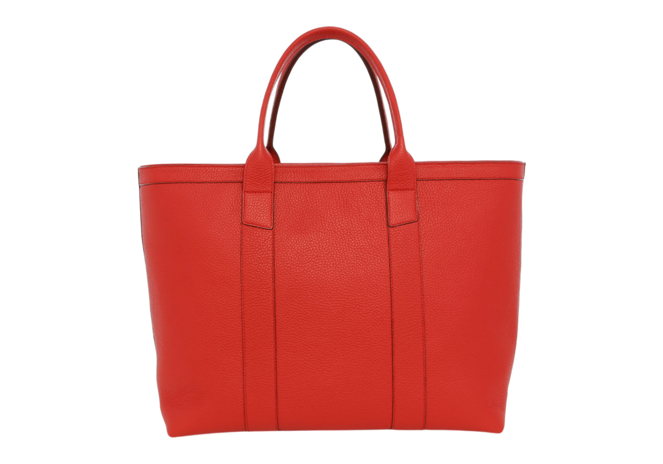 Signature Working Tote Red Pebbled Tumbled Leather Zipper Closure Red Sunbrella