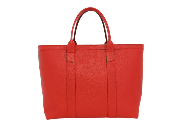 Signature Working Tote - Red - Pebbled Tumbled Leather - Zipper Closure - Red Sunbrella