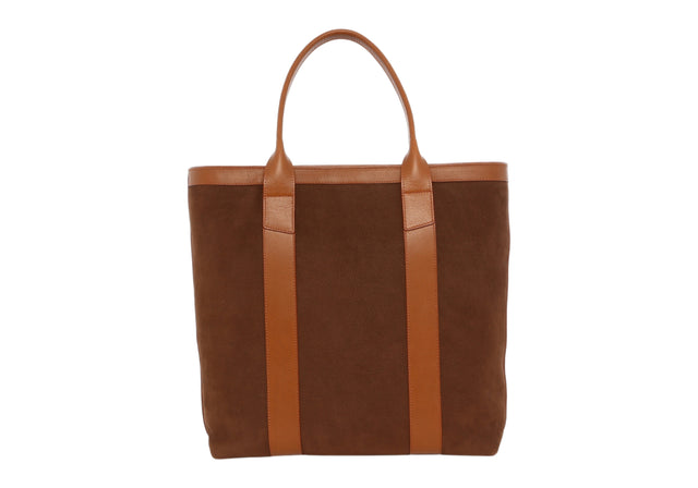 Tall Tote - Chocolate/Cognac- Nubuck - Tumbled Leather - Zipper Closure - Linen Tweed