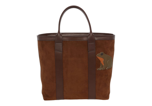 Tall Tote - Chocolate/Chocolate- Nubuck - Tumbled Leather - Zipper Closure - Linen Tweed