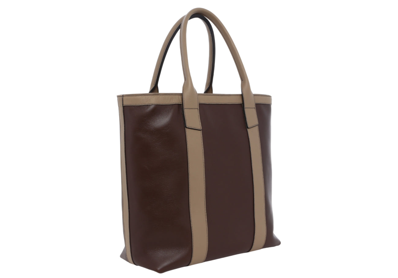 Tall Tote Turtle Dove Pebbled Leather Zipper Closure Linen Tweed Sunbrella
