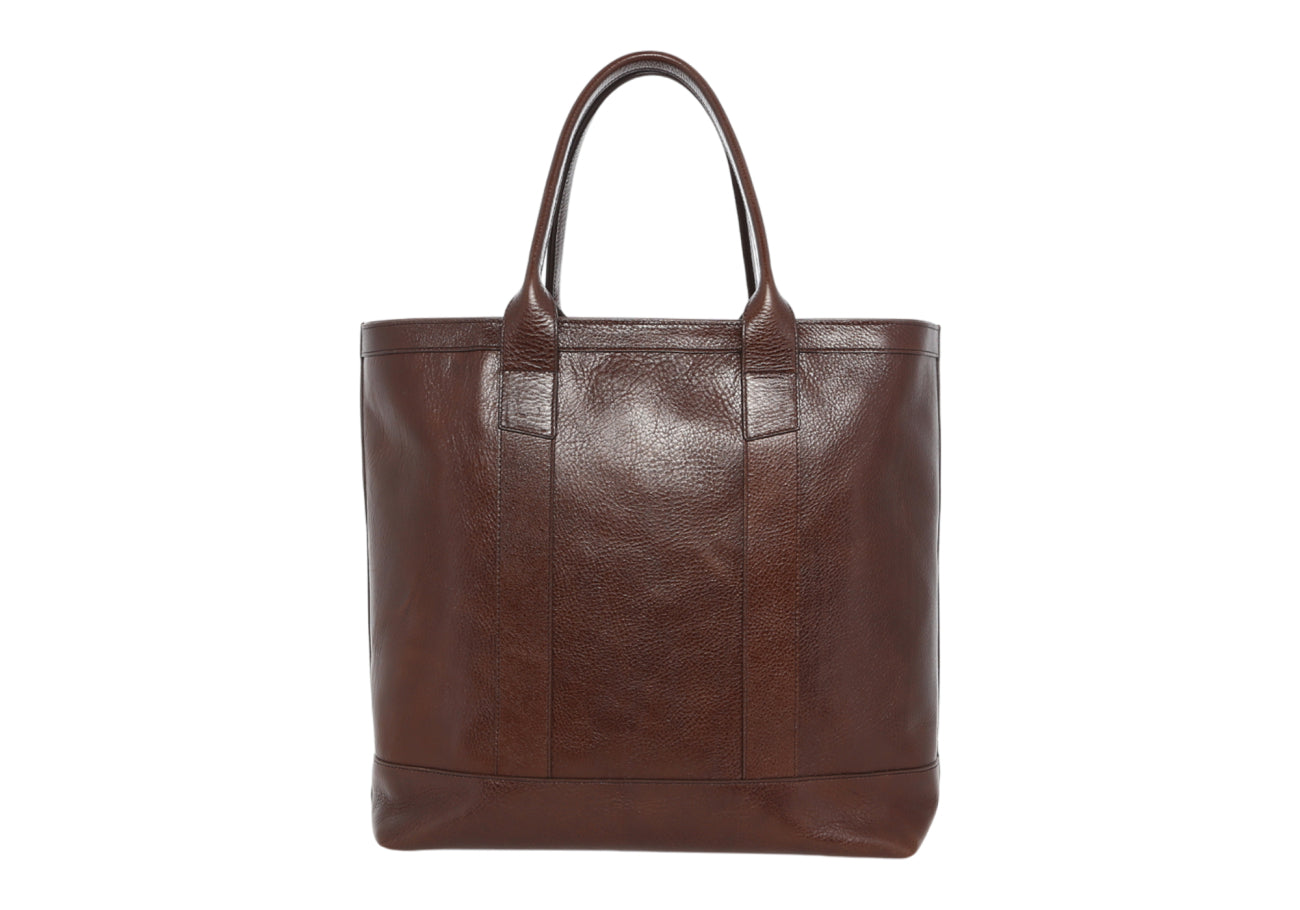 Tall Tote Chocolate Polished Pebbled Leather Zipper Closure Sunbrella