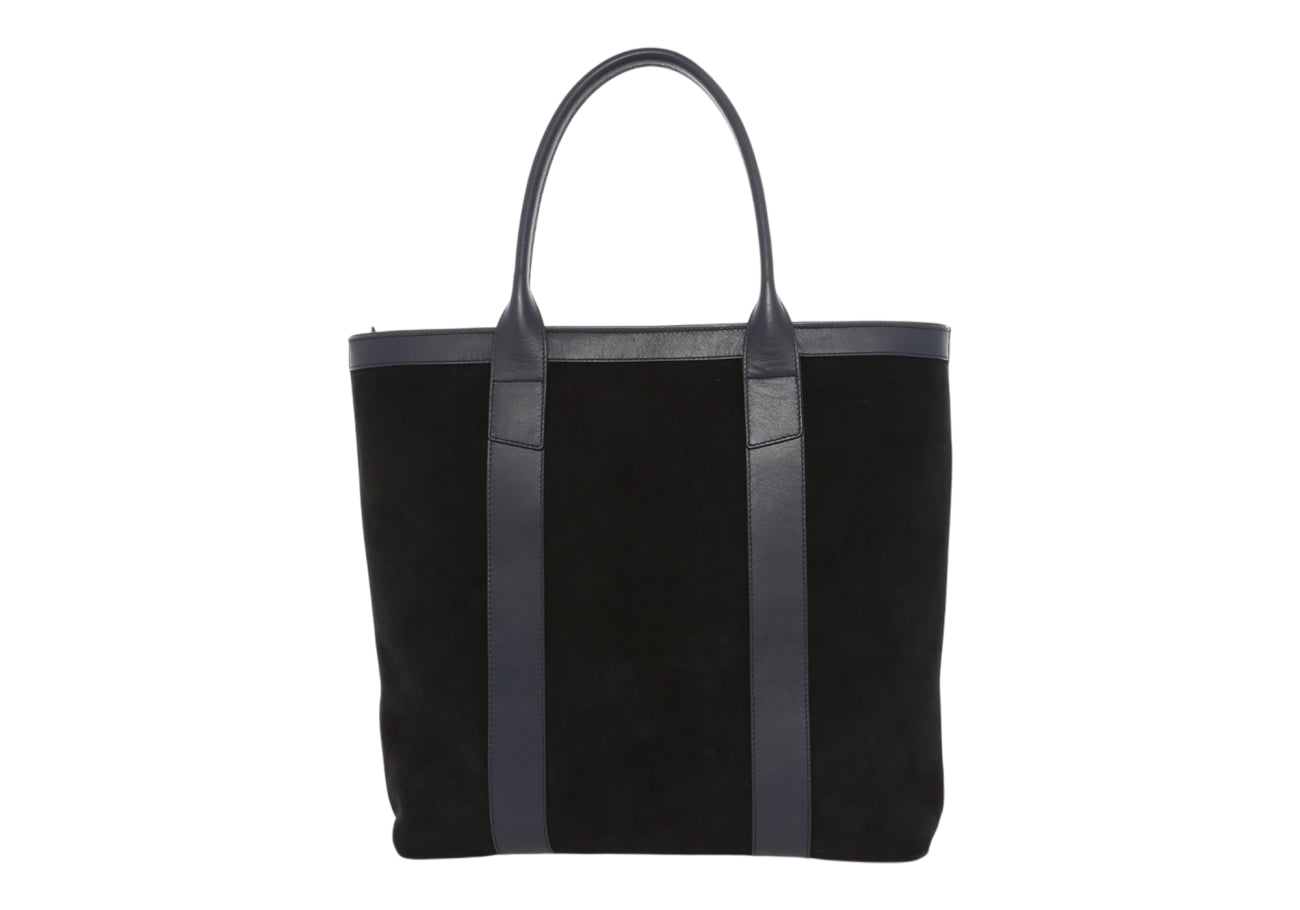 Tall Tote Black Suede Tumbled Leather Zipper Closure Mediterranean Sunbrella