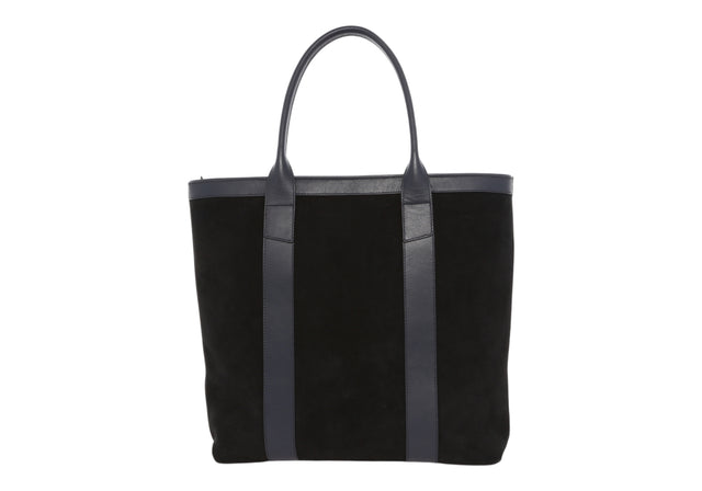 Tall Tote - Black/Navy - Suede - Tumbled Leather - Zipper Closure - Mediterranean Sunbrella