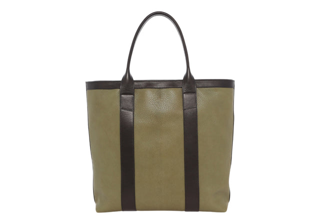 Tall Tote - Mint/Black - Goatskin - Tumbled Leather - Zipper Closure - Charcoal Sunbrella