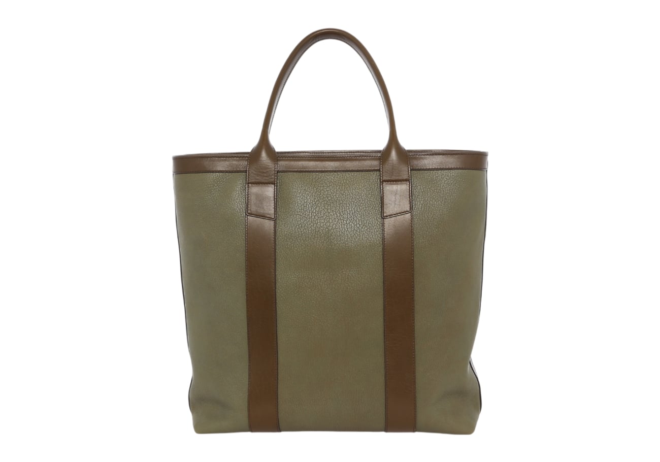 Tall Tote Mint Olive Goatskin Tumbled Leather Zipper Closure Sunbrella