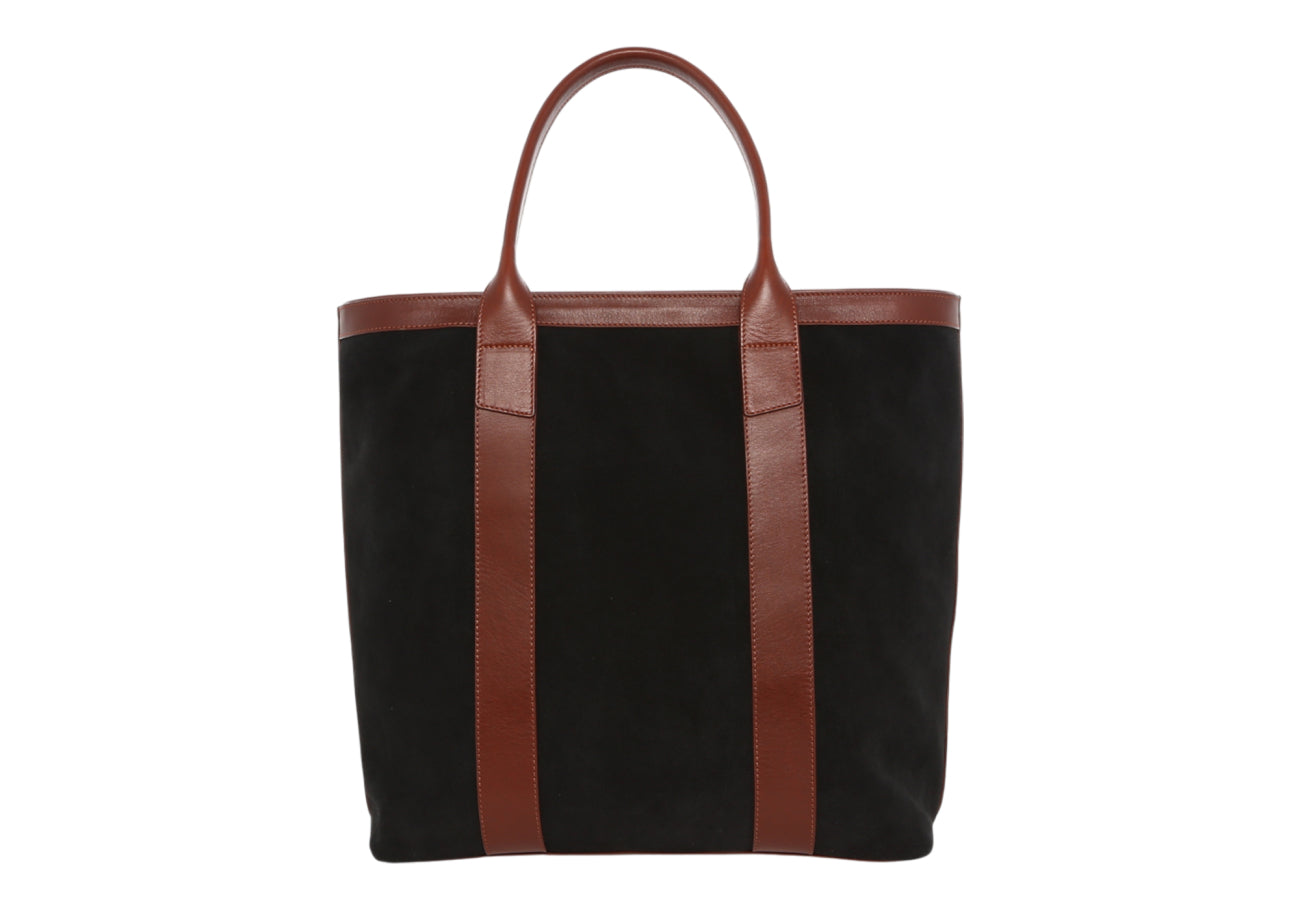 Tall Tote Black Chestnut Suede Tumbled Leather Zipper Closure Mediterranean Sunbrella
