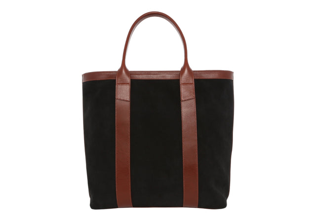 Tall Tote - Black/Chestnut - Suede - Tumbled Leather - Zipper Closure - Mediterranean Sunbrella