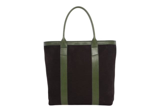Tall Tote - Black/Green - Nubuck - Tumbled Leather - Zipper Closure - Dubonnet Tweed Sunbrella