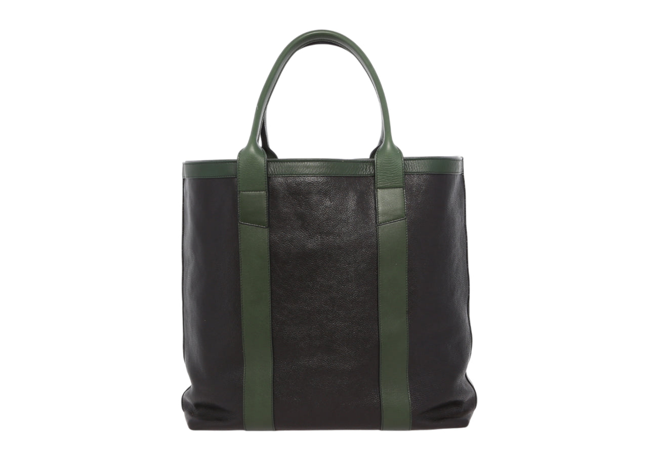 Tall Tote Black Green Pebbled Leather Grey Cordura