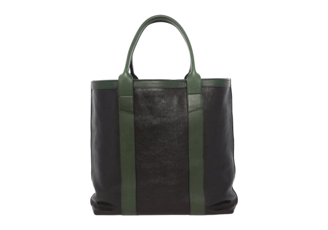 Tall Tote - Black/Green - Pebbled Leather - Grey Cordura