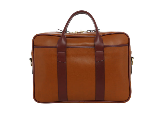 Commuter Briefcase - Caramel Cafe/Burgundy - Tumbled Leather