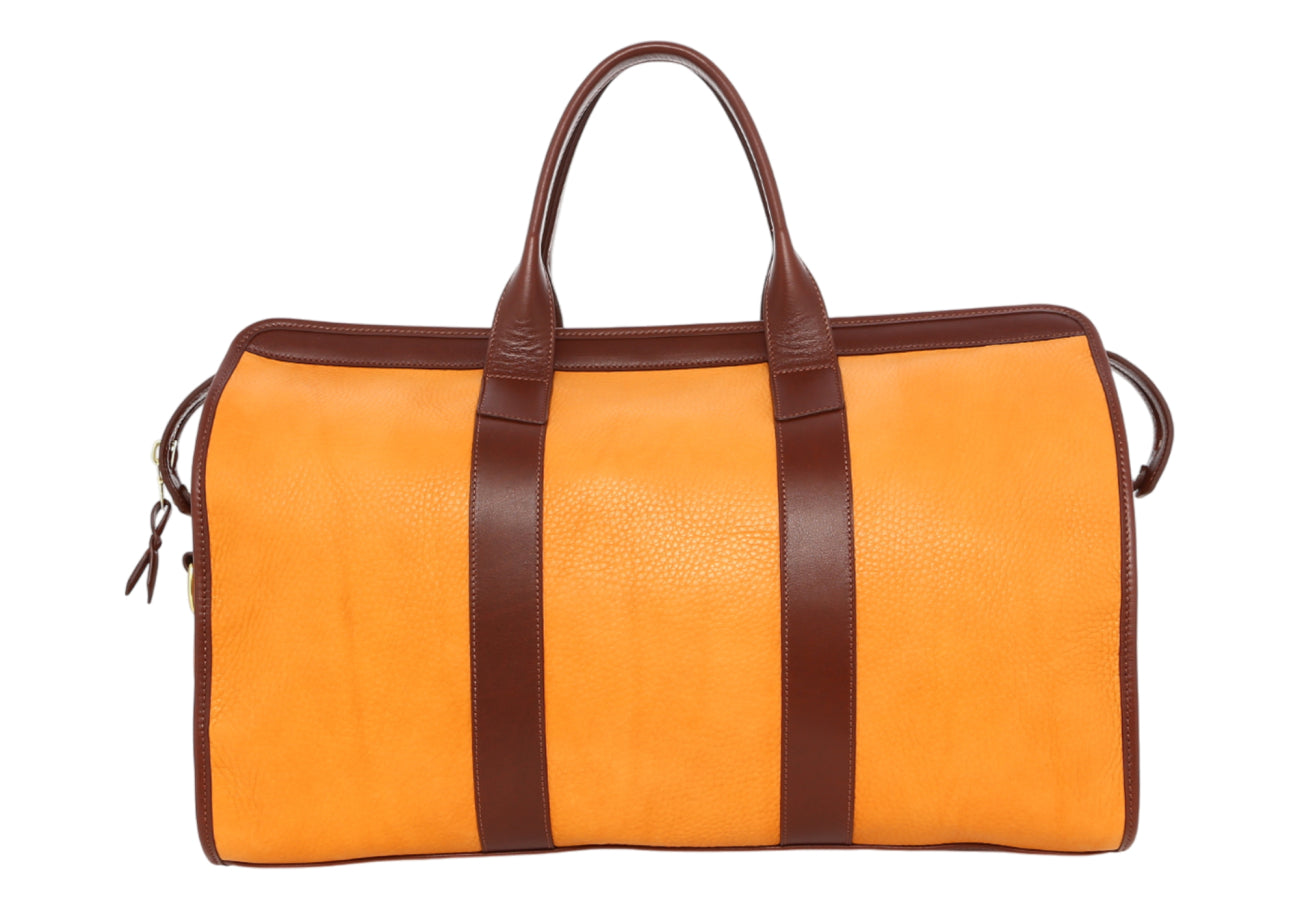 Signature Travel Duffle Beeswax Chestnut Pebbled Leather Pacific Blue Sunbrella