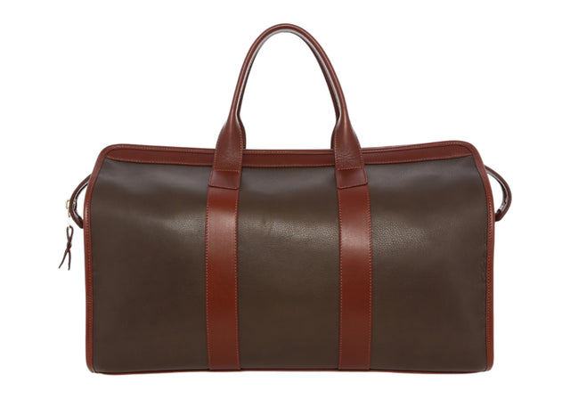 Signature Travel Duffle - Climbing Ivy/Chestnut - Pebbled Leather - Mediterranean Blue Sunbrella