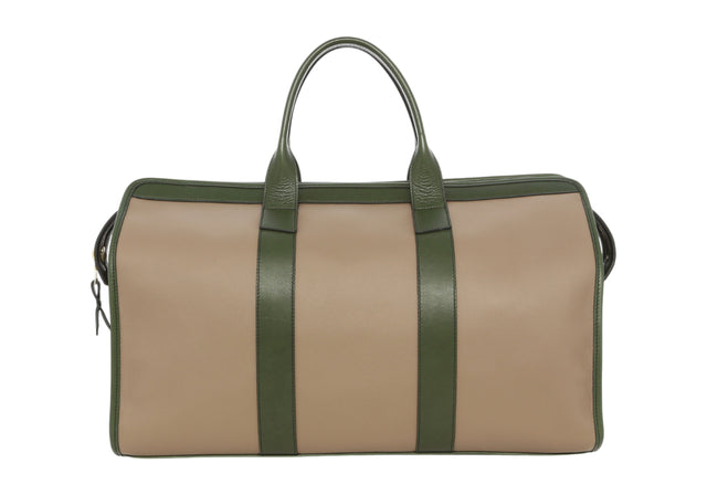 Signature Travel Duffle - Simple Taupe/Olive - Smooth Pebbled Leather - Tuscan Sunbrella