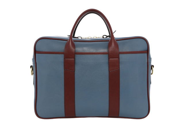 Commuter Briefcase - Bluestone/Burgundy - Tumbled Leather