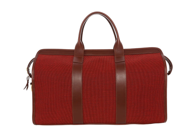 Signature Travel Duffle - Dubonnet Tweed/Chestnut - Sunbrella - Tumbled Leather - Mediterranean Blue Sunbrella