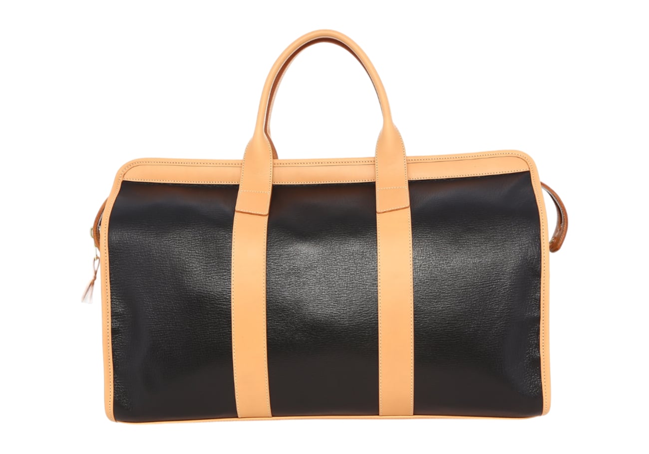 Signature Travel Duffle Black Natural Soft Textured Leather Sunbrella