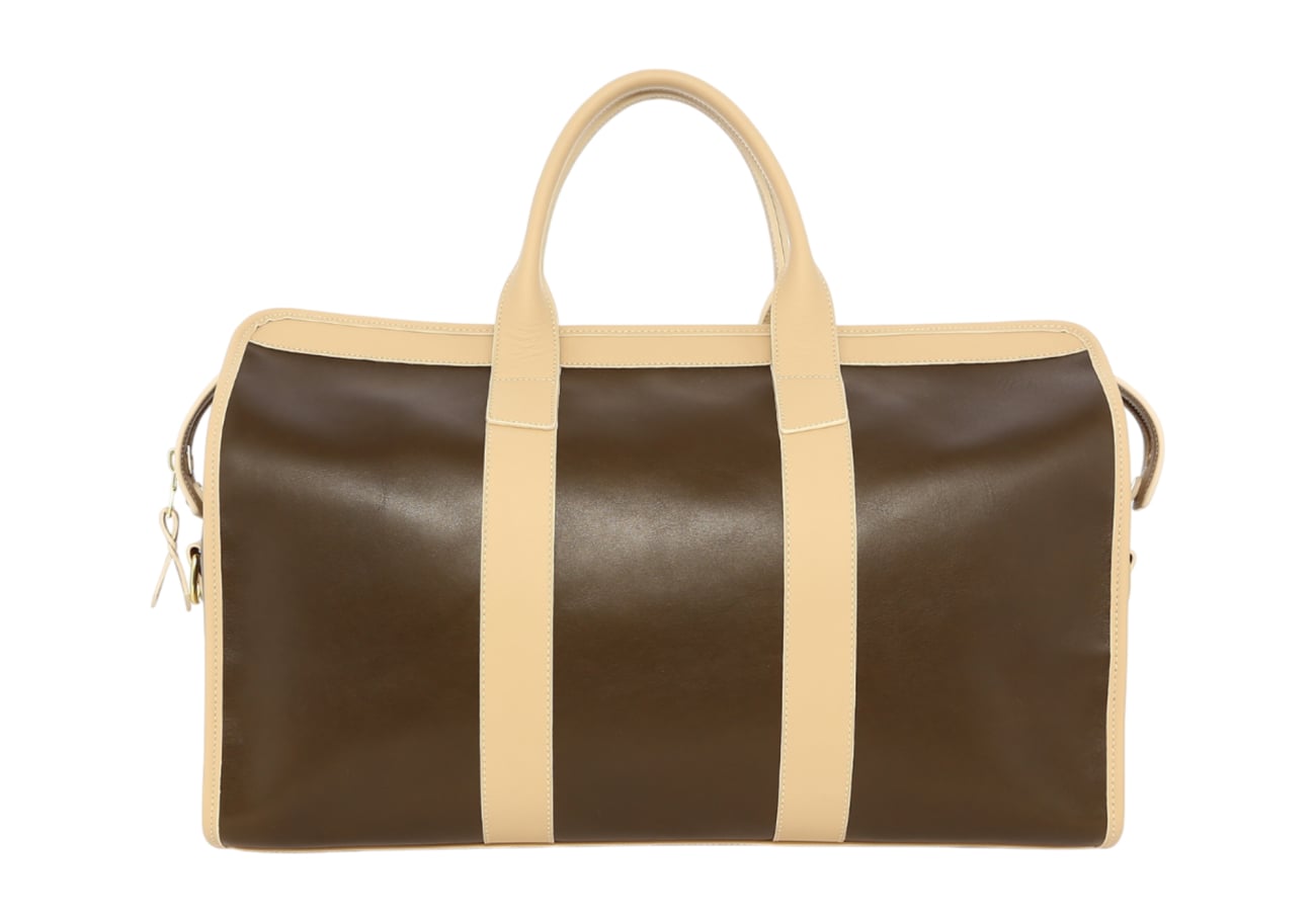 Signature Travel Duffle Olive Warm Sand Tumbled Leather Sunbrella