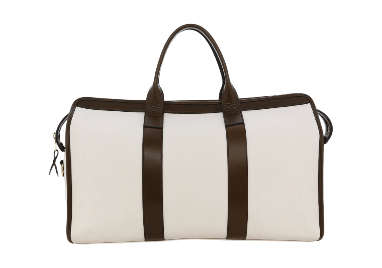 Signature Travel Duffle White Olive Smooth Leather Sunbrella