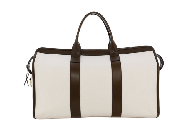 Signature Travel Duffle - White/Olive - Smooth Leather - Orange Sunbrella