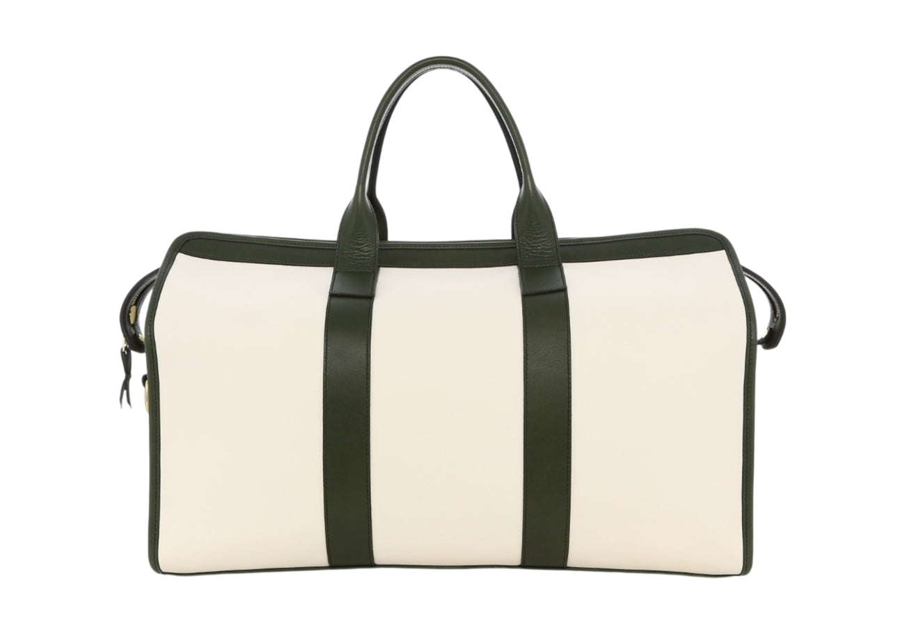 Signature Travel Duffle White Green Smooth Leather Sunbrella