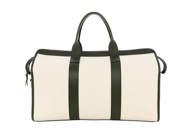 Signature Travel Duffle - White/Green - Smooth Leather - Charcoal Sunbrella