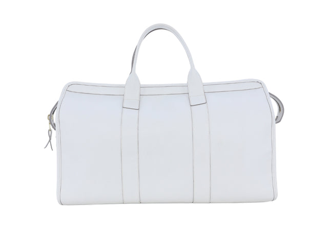 Signature Travel Duffle - White - Smooth Leather - Midnight Sunbrella
