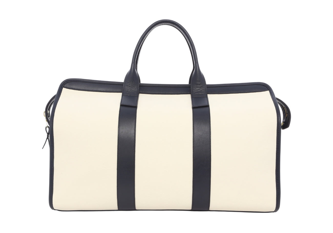 Signature Travel Duffle White Navy Smooth Leather Sunbrella