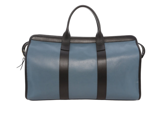 Signature Travel Duffle - Bluestone/Black - Tumbled Leather - Charcoal Sunbrella