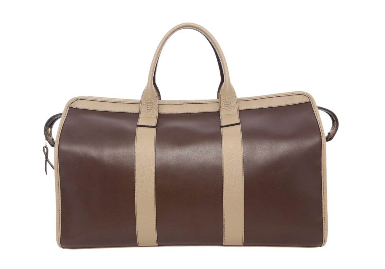Signature Travel Duffle Chocolate Turtle Dove Pebbled Leather Sunbrella