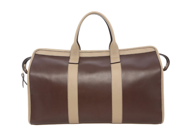 Signature Travel Duffle - Chocolate/Turtle Dove - Pebbled Leather - Charcoal Sunbrella