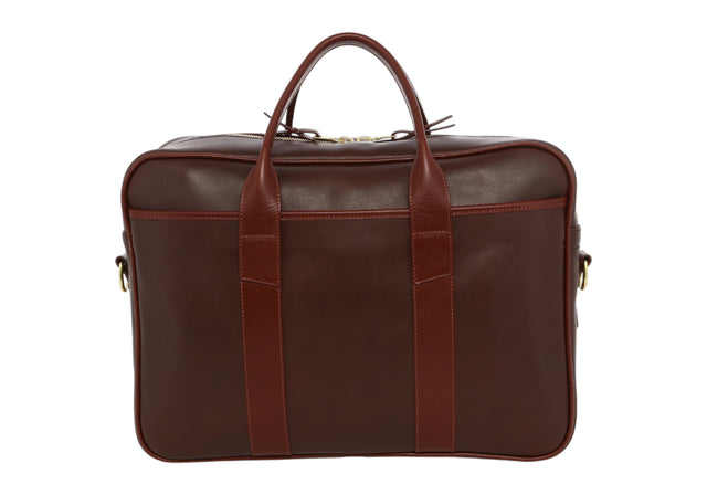 Commuter Briefcase - Bitter Chocolate/Rum Raisin - Tumbled Leather
