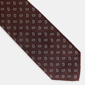 Oak Brown Small Paisley Motif Woven Silk Tie
