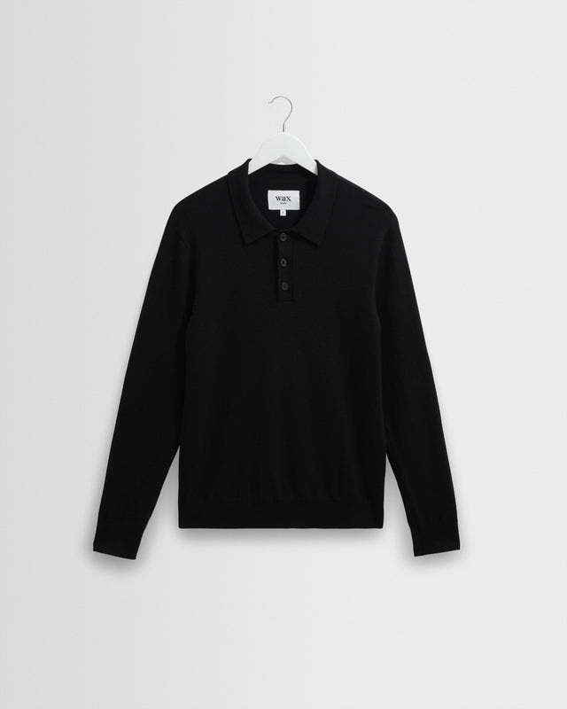 Oban - Black Worsted Wool Knitted Polo