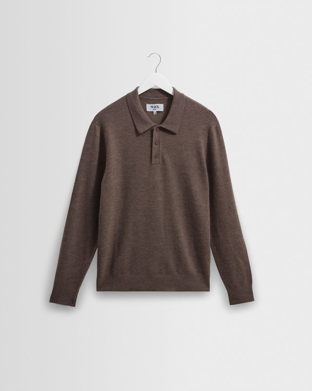 Oban - Brown Marl Worsted Wool Knitted Polo