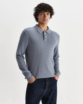 Oban Grey Diamond Stripe Knitted Polo