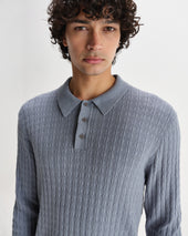 Oban Grey Diamond Stripe Knitted Polo