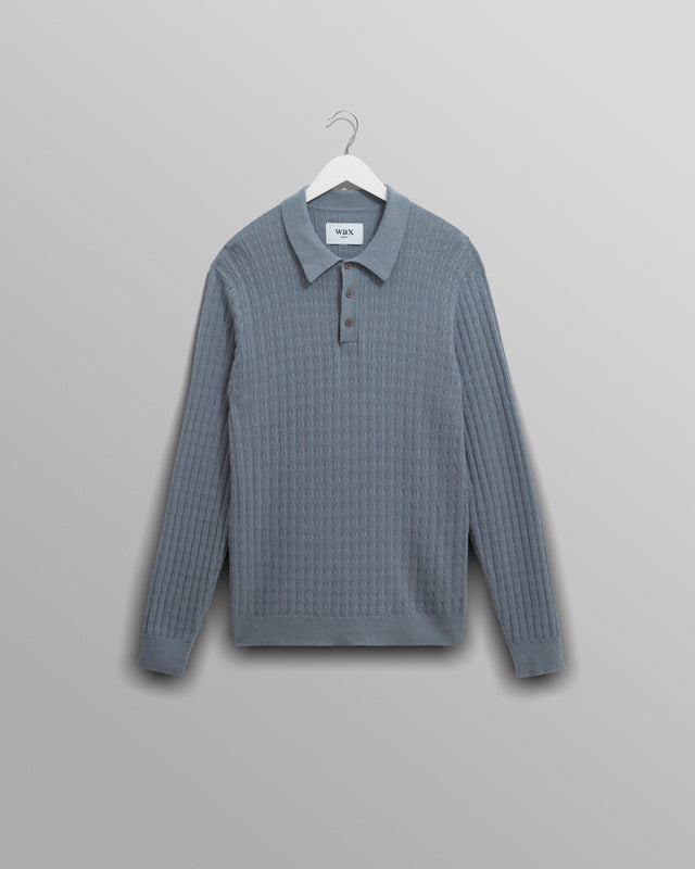 Oban - Grey Blue Diamond Stripe Knitted Polo