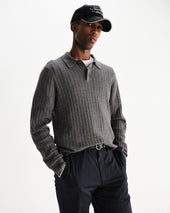 Oban Grey Marl Diamond Stripe Knitted Polo