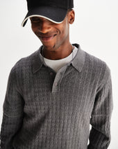 Oban Grey Marl Diamond Stripe Knitted Polo