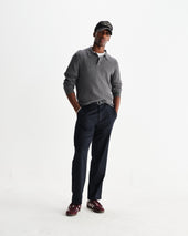 Oban Grey Marl Diamond Stripe Knitted Polo