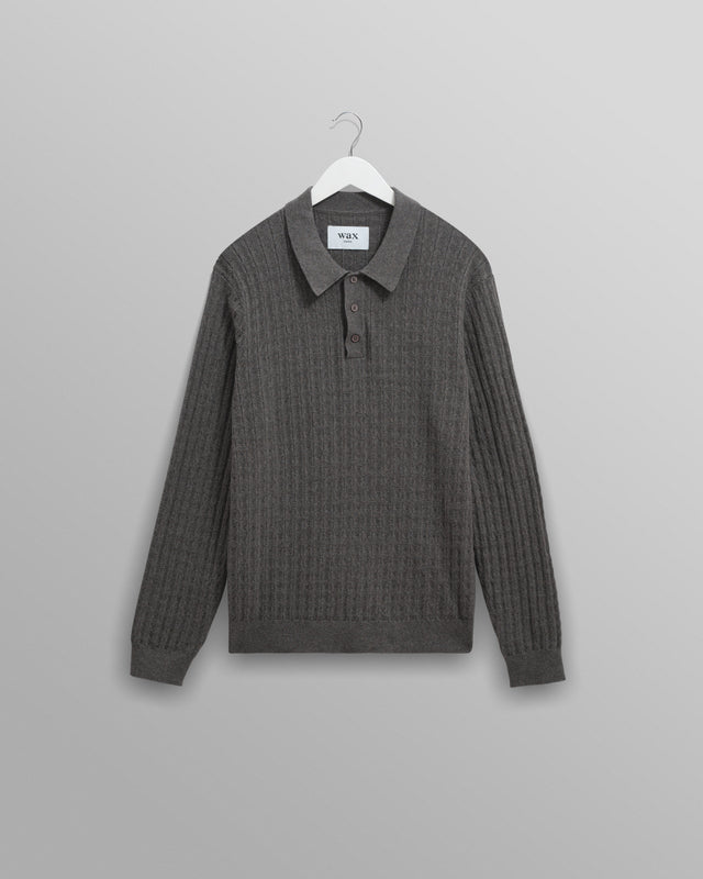 Oban - Grey Marl Diamond Stripe Knitted Polo